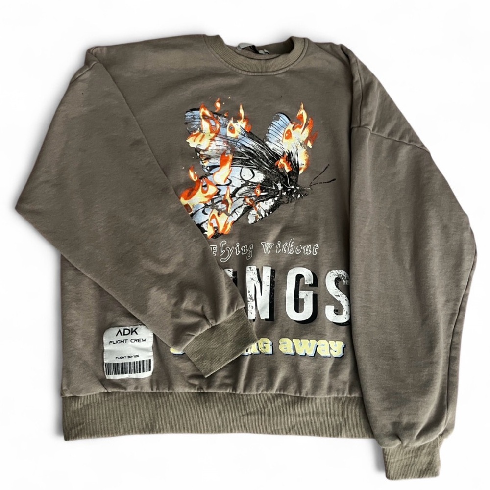 Adika Graphic Crewneck Sweater - Grey Brown